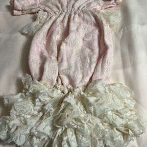 Charming Pink and Cream Lace Bodysuit for Kids
